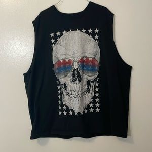 Patriotic 2XL American Flag skull muscle shirt tank top black Motorcycle